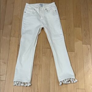 Mud Pie White Cropped Jeans with Tassel Hem. Worn once. In perfect condition!